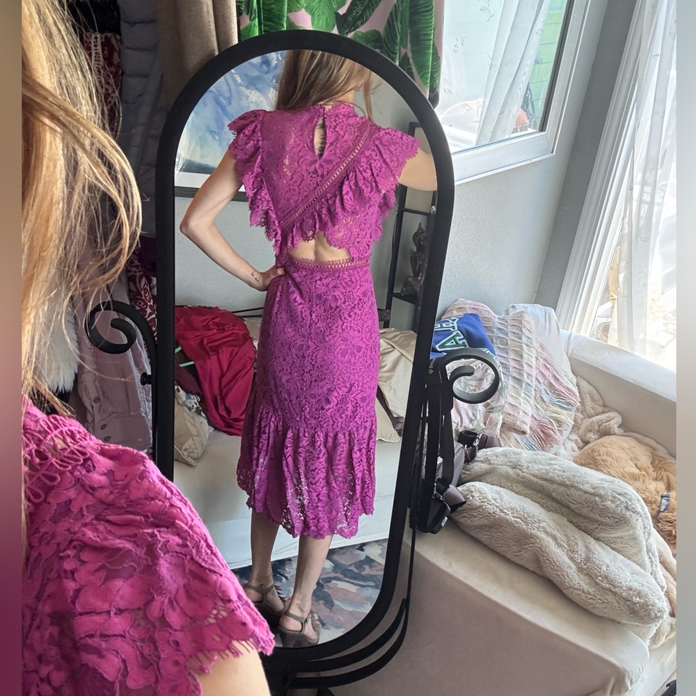 Saylor Stunning Fuschia Elegant Pink Lace Dress - Picture 6 of 11